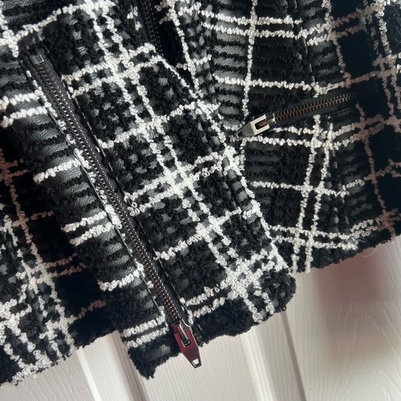 KUT from the Kloth Tweed Plaid Faux Leather Moto Jacket Women's Medium - Picture 3 of 12